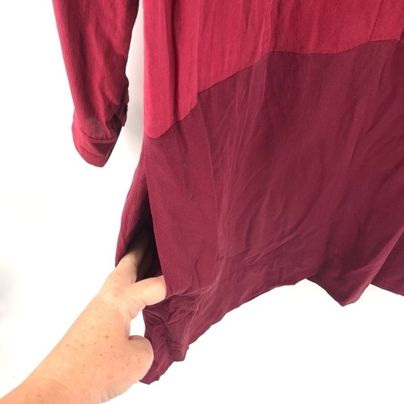 Eileen Fisher 100% Silk Washable Tunic Shirt Dress With Pockets Red PP 2 Petite - Picture 5 of 11